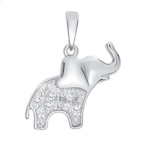 Silver 925 Rhodium Plated Cubic Zirconia Elephant Pendant